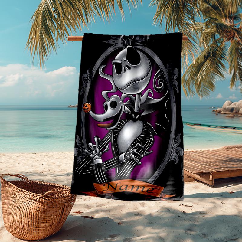 Custom Name Ultra-Soft Beach Towel with The Nightmare Before Christmas Theme,Ideal for Pool - Camping, Diving - Perfect Travel Essential, Vibrant Beac