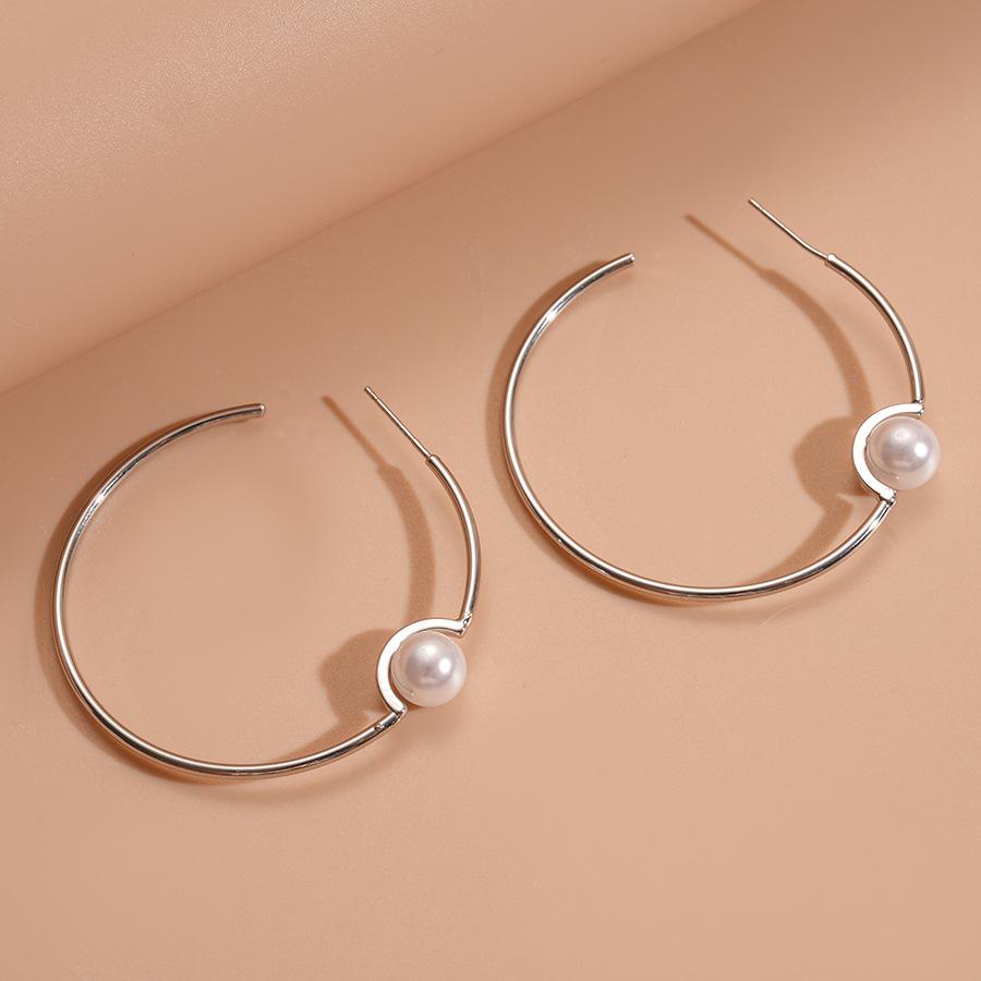 18k real gold electroplated silver needle imitation pearl geometric round earrings simple earrings