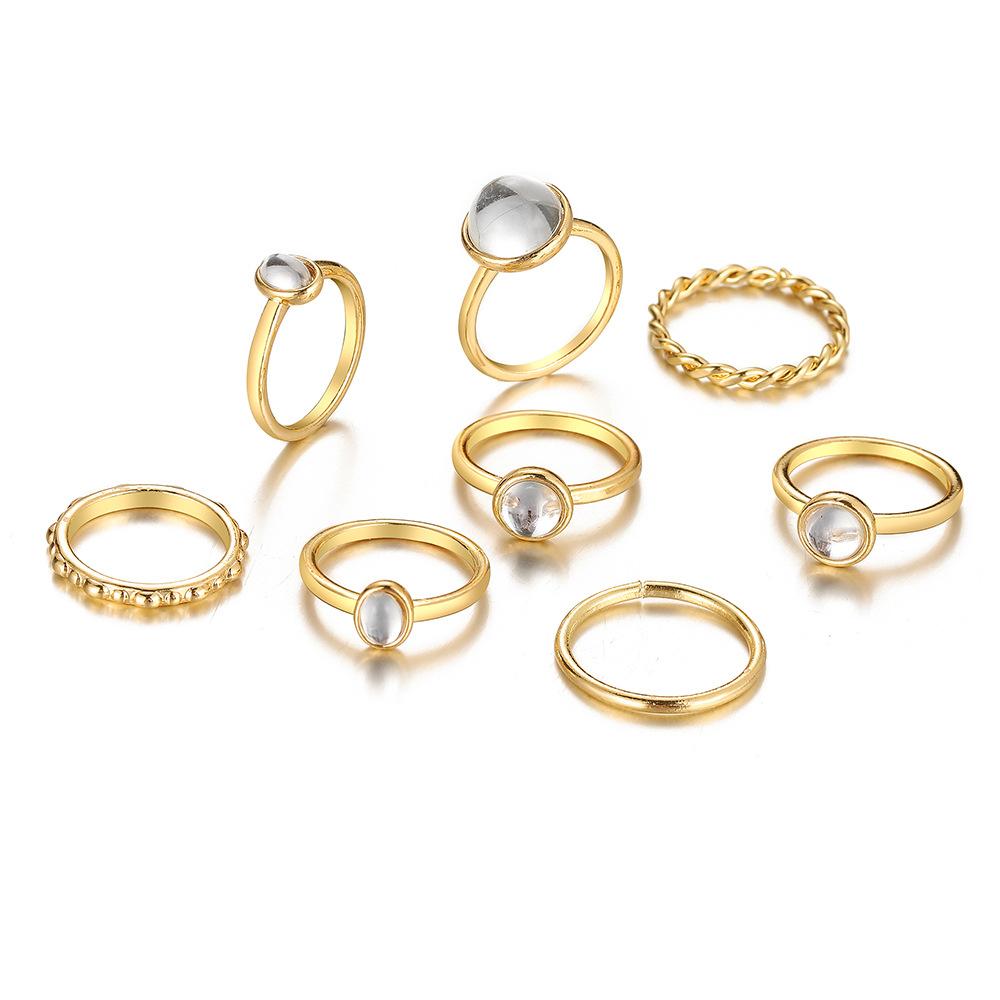 iF ME Europäischer und amerikanischer schlichter Retro-Ring mit runden Edelsteinen, modischer, temperamentvoller Göttinnen-Schmuck, farblich passender Ring, 8-teiliges Set