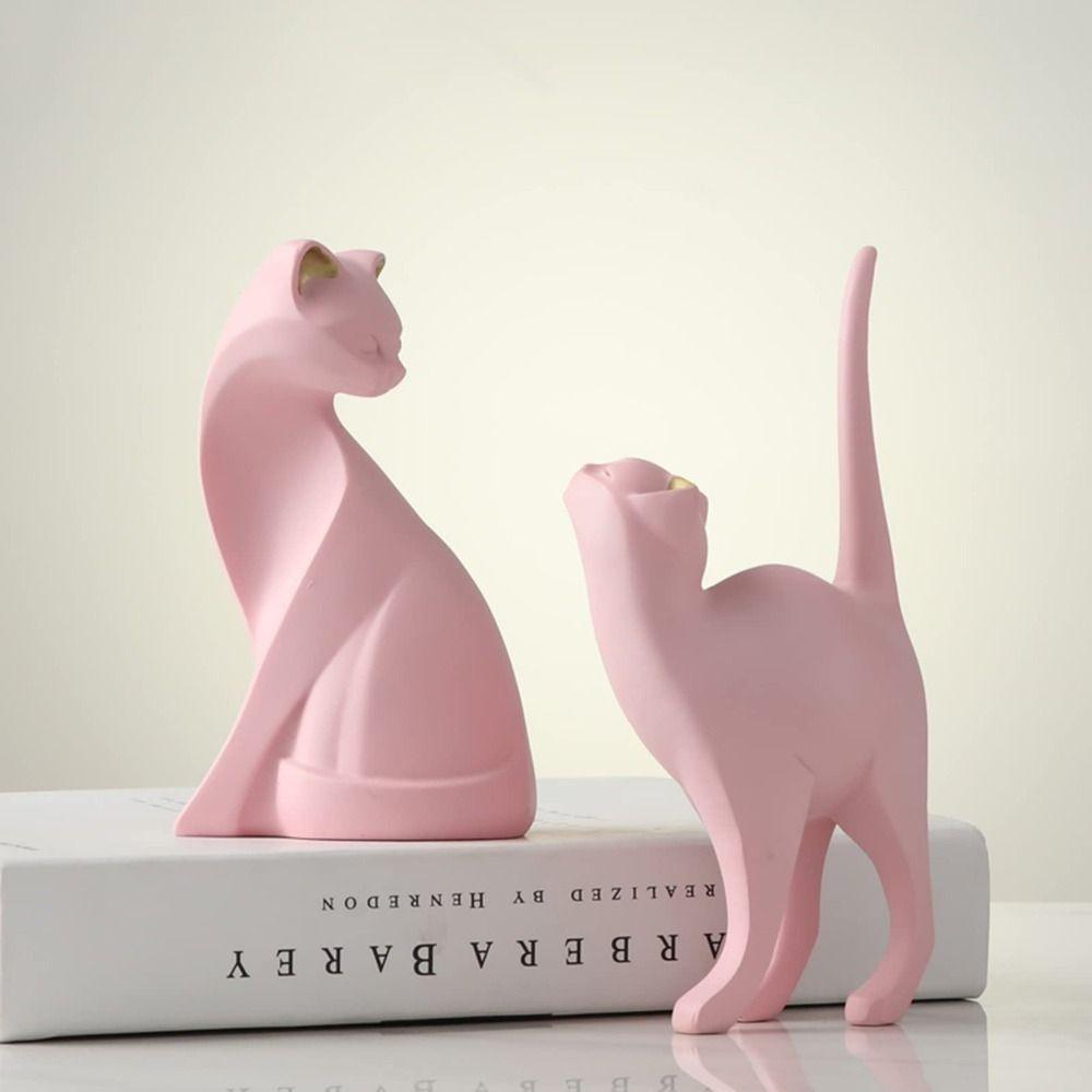 Modern Animal Figurine Artistic Cat Model Desktop Ornament Pink Cat Sculpture  Coffee Shop