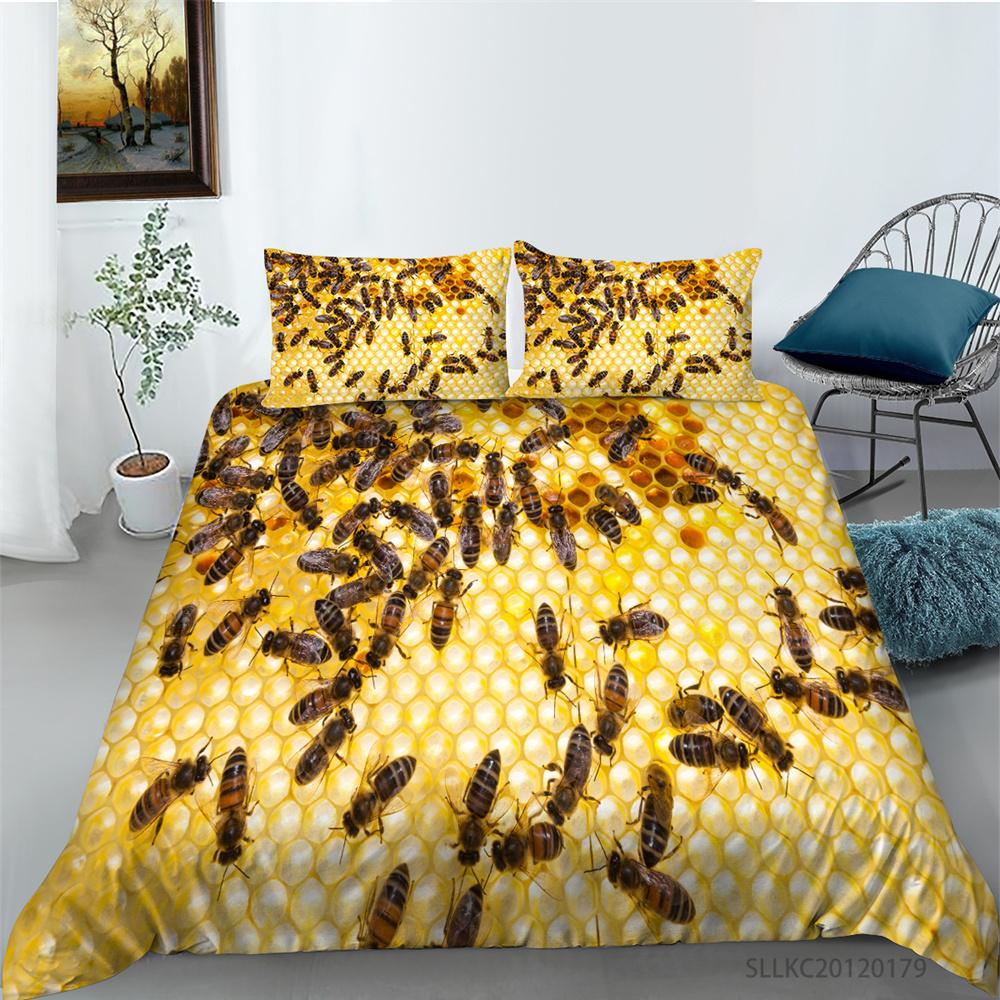2/3pcs Bedding Set Breathable Comforter Duvet Cover Set 3D Bee Unique Design Microfiber Comfortable Bed Suit