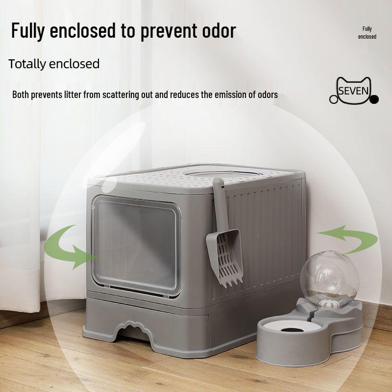 Extra Large Top-Entry Folding Cat Litter Box with Odor Control & Splash Prevention