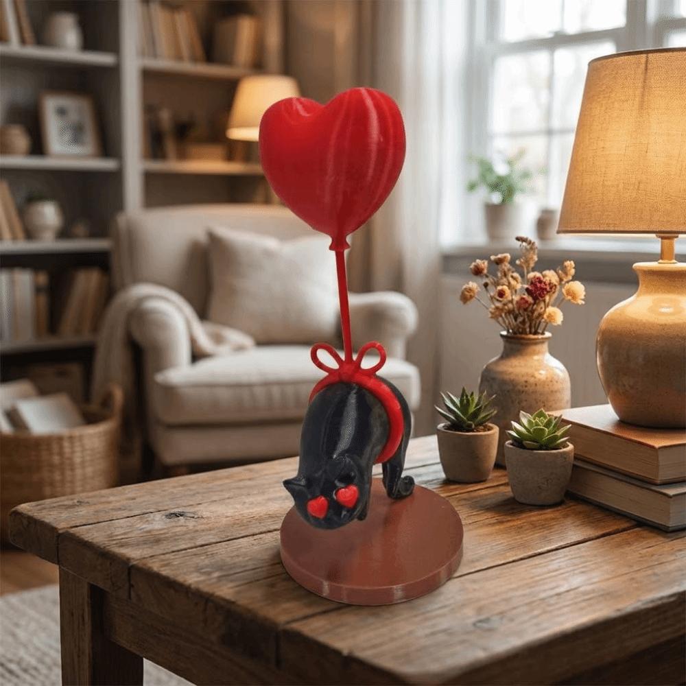 Cartoon 3D Printed Heart Ornament Romantic Black Cat Desktop Decoration Living Room Tabletop