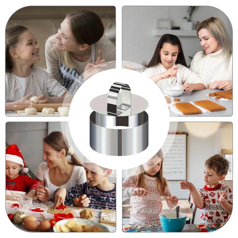 Stainless Steel Cake Mold Round Mold Pressure Plate With Push Piece Rustproof Baking Cake Rings Onigiri Bento Sushi Baking Tool