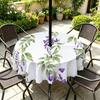 Outdoor Round Tablecloth With Umbrella Hole Waterproof Oil Resistant Floral Leaf Patio Garden Deck