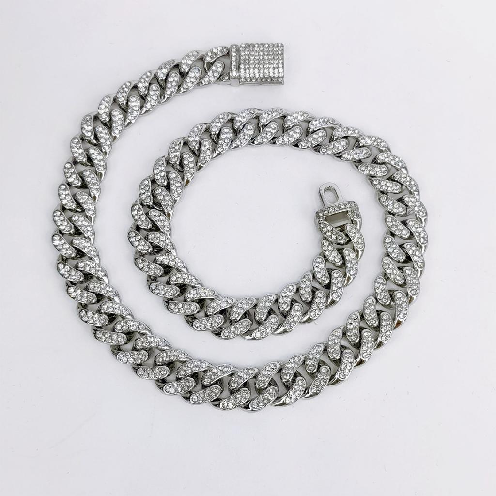 Cuban Link Chain 20cm Bracelet 50cm Necklace Alloy Fashion Accessory for Men Women Silver Color