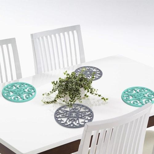 IYYI Trivet, Silicone Pot Holder, Heat-Resistant Pot Holder, 3-Piece Set, Multi-Purpose Silicone Mat, Waterproof, Insulating Pad, Non-Slip Trivet (Bla