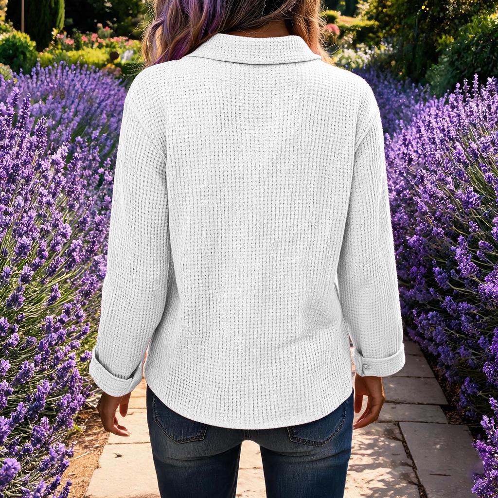 Women's Long Sleeve Knit Top Button Front Color Casual Loose Fit Blouse