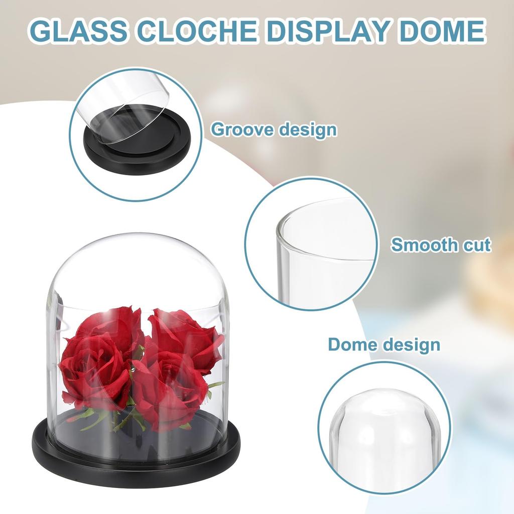 uxcell Glass Cloche Display Dome 6.6 x 5.9 inch Glass Dome Display Case Black