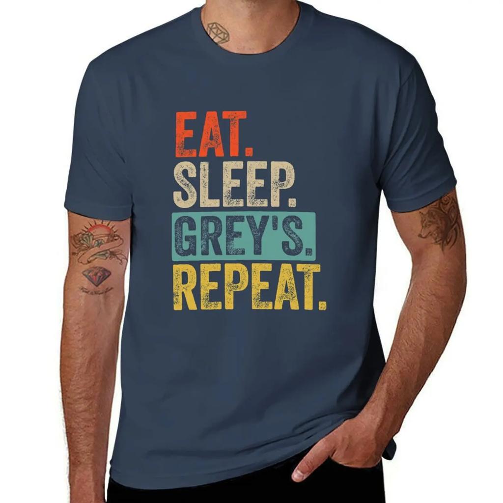 Eat sleep grey's repeat retro vintage T-Shirt korean fashion anime mens cotton t shirts