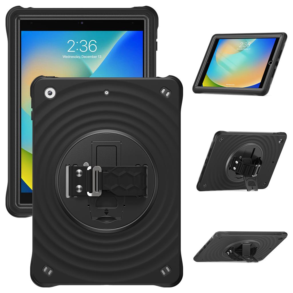 For iPad 10.2 (2021)/(2020)/(2019) Case Hand Strap Kickstand TPU+PC+Silicone Tablet Cover
