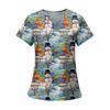 Women's Fashion Printed Short Sleeve V Neck Pattern Tops Pocket Working T-shirts
