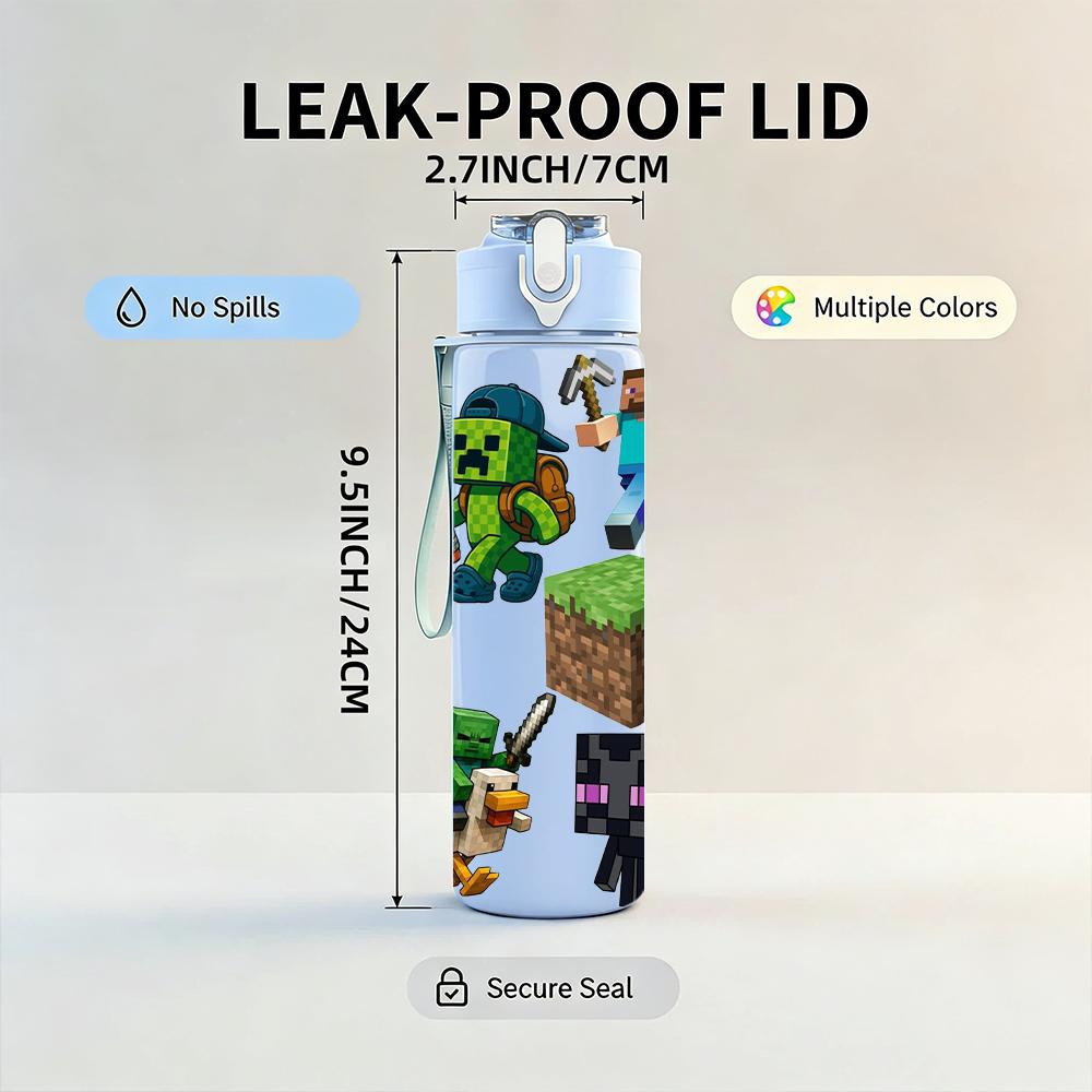 1PC Minecraft Multi Block Character 750ml Color Plastic Sports Water Bottle Leakproof Flip Straw Lid Suitable for Sports Office Home Use