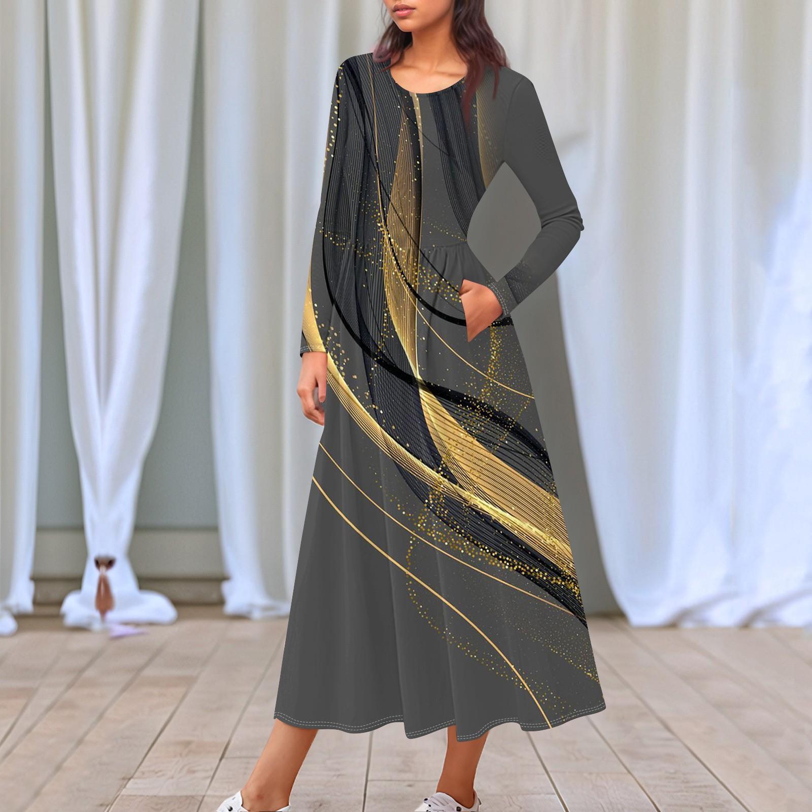 

Женские повседневные модные длинные платья с графическим принтом и длинным рукавом, осень XXXL