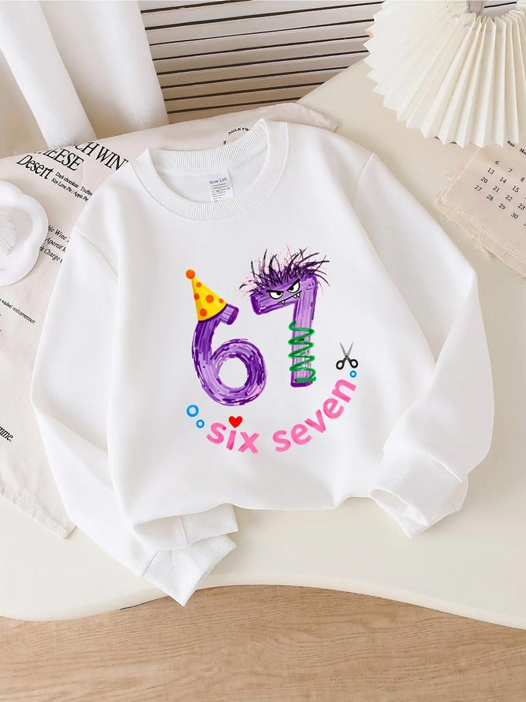 European sizes Girls' Crewneck Sweatshirt - Six Seven Party Monster Numbers, Sportswear And Casual Wear, Soft And Comfortable