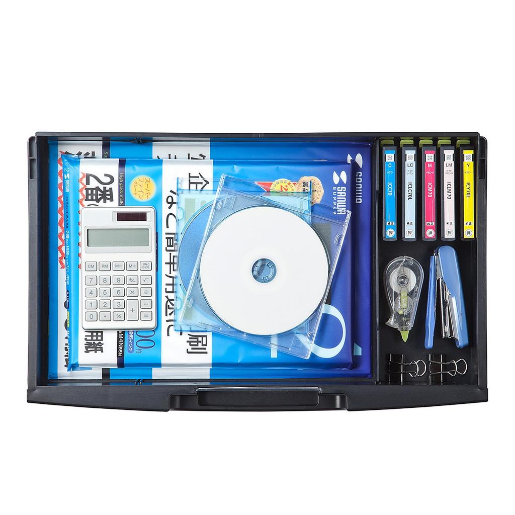 Sanwa Direct Druckerständer, Schreibtisch mit Schublade, Schwarz, 100-PS002