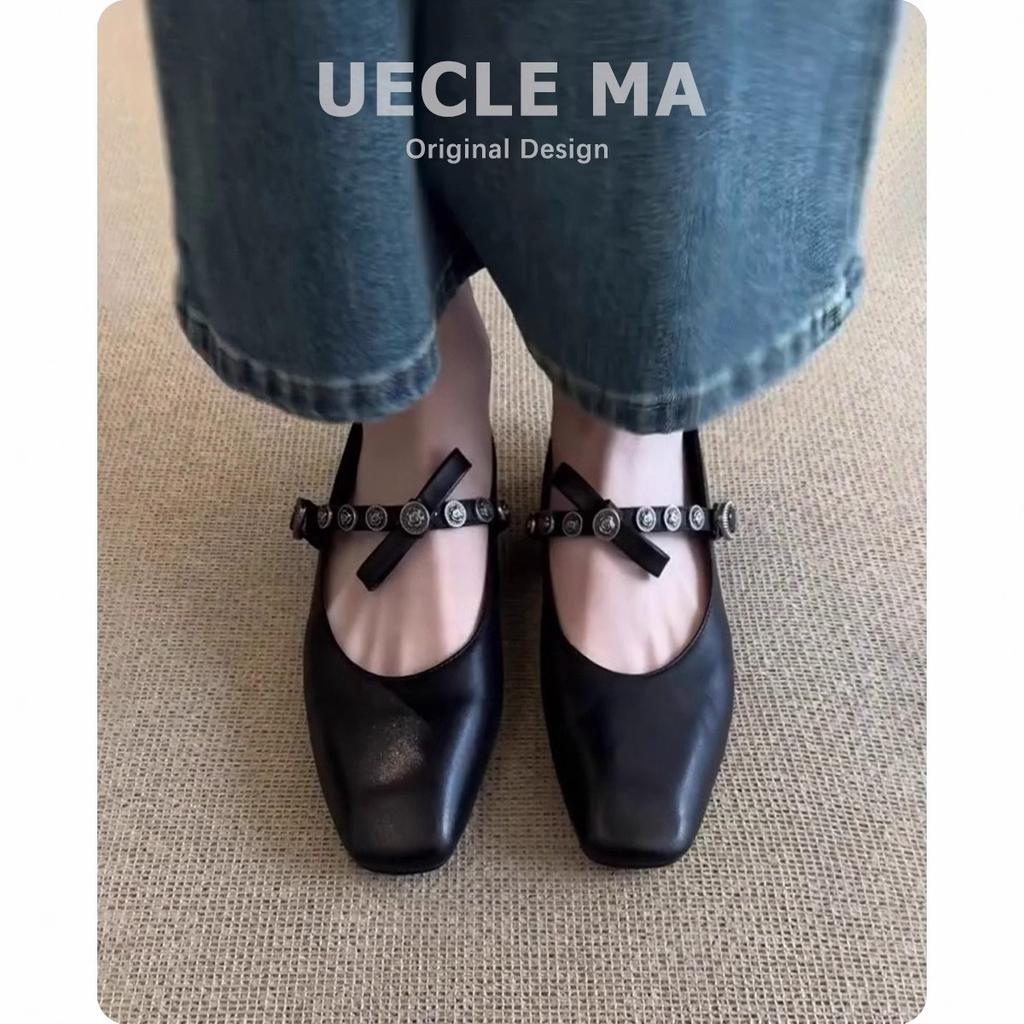 Super Soft Lambskin French Single Shoes Women's Flat Bow Light Mouth Ballet Shoes Small Square Head Retro Mary Jane Shoes
