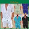Hotselling Cottonlinen Hawaiian 2023 Mens Turndown Collar Short Sleeve And Shorts Set