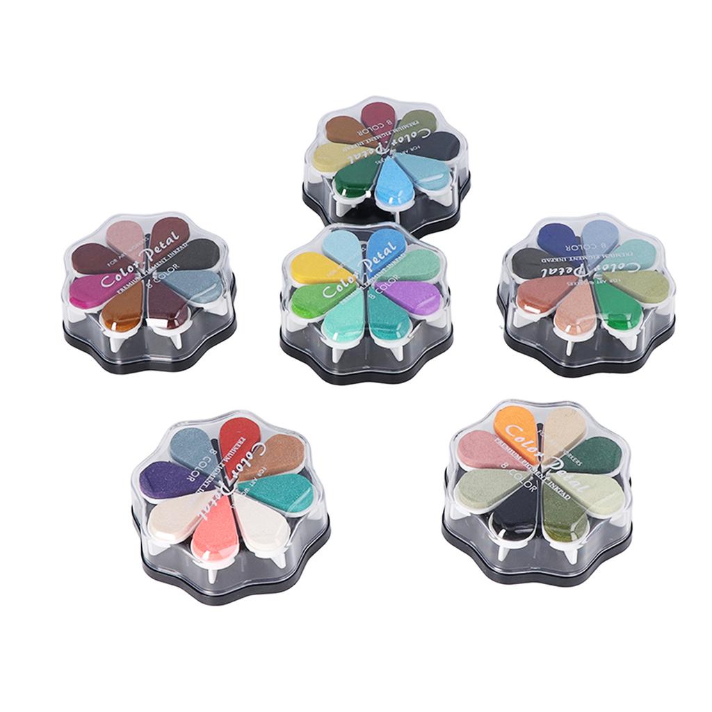6 PCS Washable Ink Pad Petal Shape 8 Metal Colors Strong Coverage DIY Washable Ink Pads for Rubber