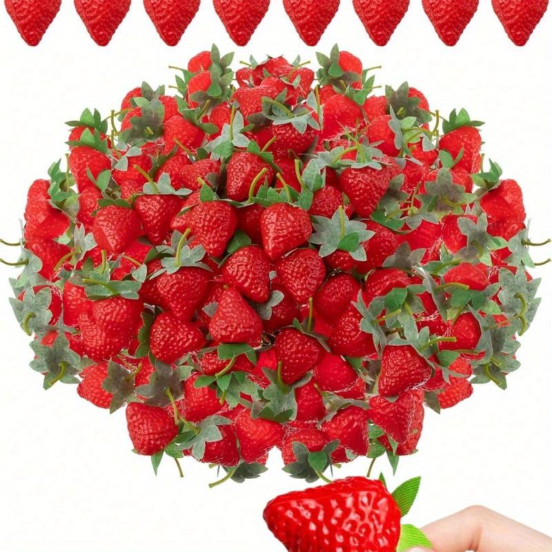 Strawberries - Red Plastic Fruit Decorations for Home, Kitchen, Parties, Photo Props - Versatile Year-Round Summer Decorations