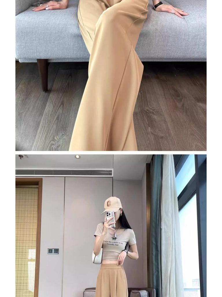 Women's 2026 High-End Grey Wide-Leg Pants - Spring/Summer Straight-Leg Design
