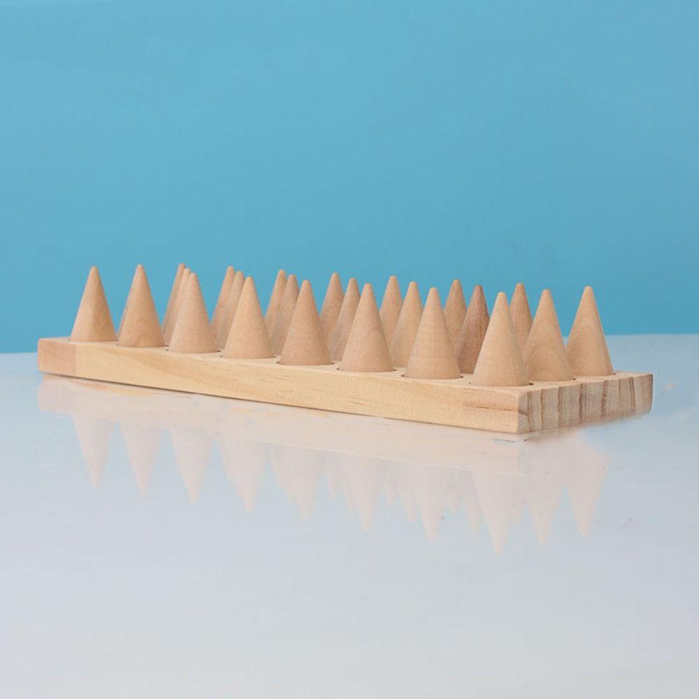 Modern Finger Rings Holder Retro Ring Storage Rack Wood Cone Ring Display Stand Jewelry Props