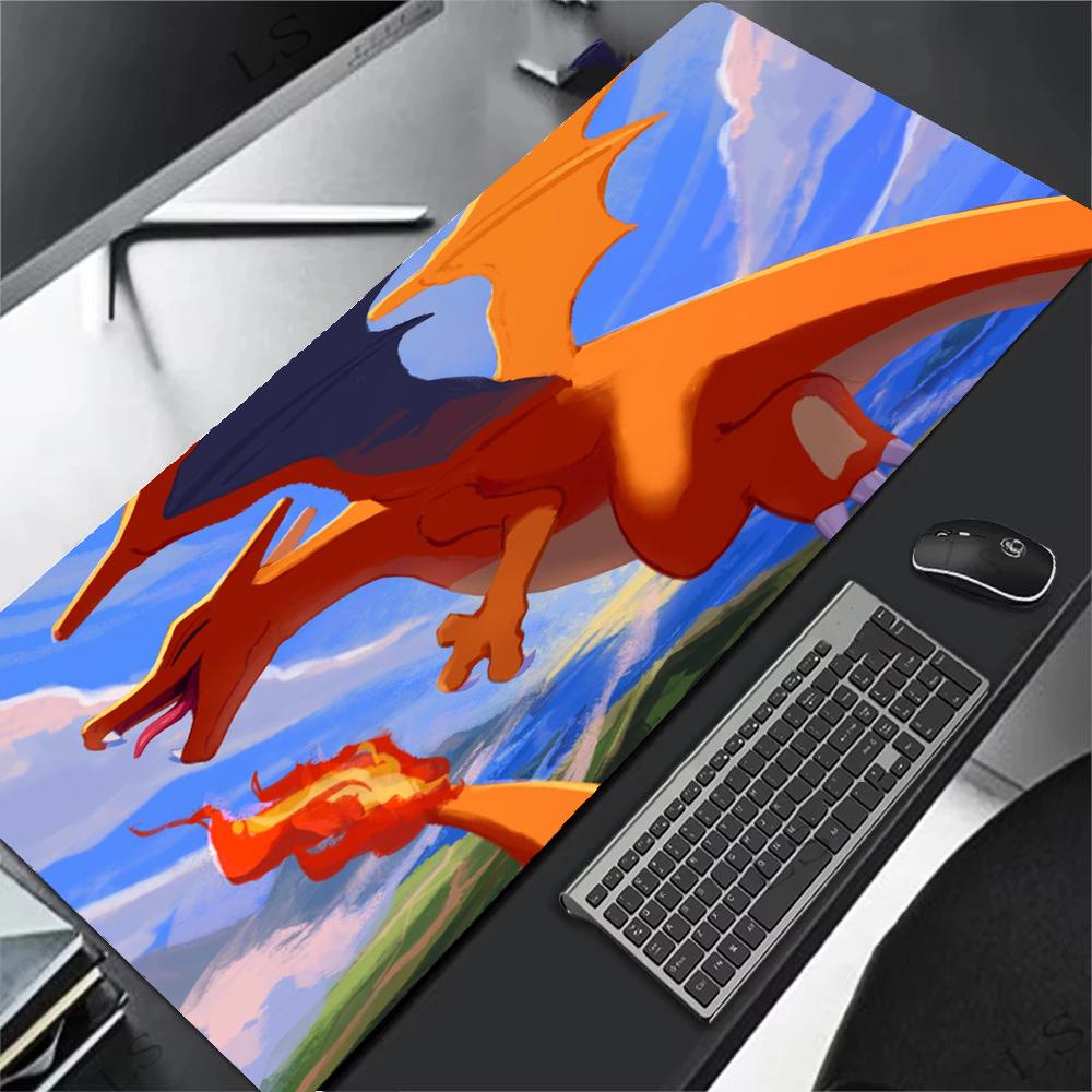 Mouse Pad Anime XXL Gamer Computer Mousepad Gaming Accessories PPokemons Tablet Varmilo Keyboard Edge White Charizard Mausepad