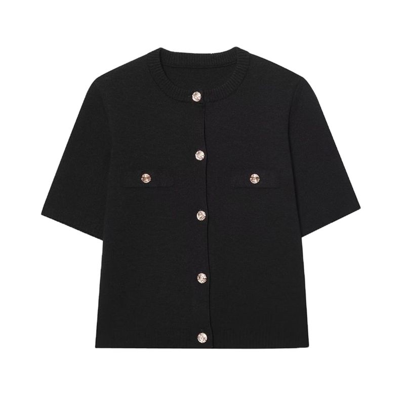 Summer New Product Women's Clothes Classic Style Round Neck Short Sleeve Minimalist Fashion All-Match Short Knitting Outwear 1822022