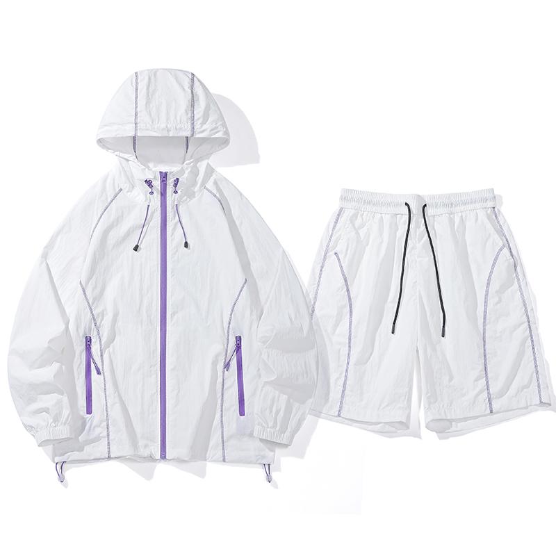 UPF100+Ice Silk Sunscreen Clothes Men's Summer Quick Drying Shorts Couple Sunscreen Clothes Set Men's Two Piece Set