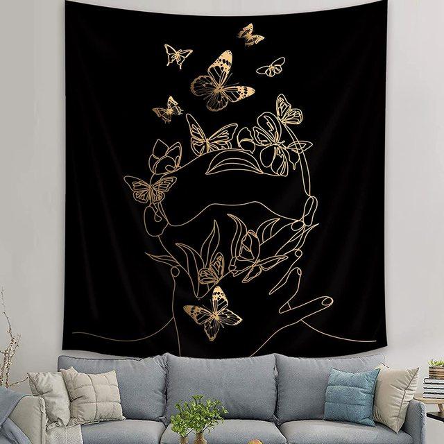 Abstract Woman Tapestry Aesthetic Boho Home Decor Butterfly Fabric Wall Hanging Modern Flower Plant Bedroom Office Decoration