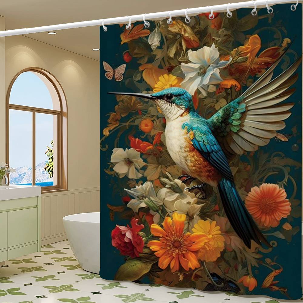 Vintage Birds In Jungle Flowers Canvas Painting Simple Bathroom Shower Curtain Partition Dry Can Be Scrubable Light Opaque Bath