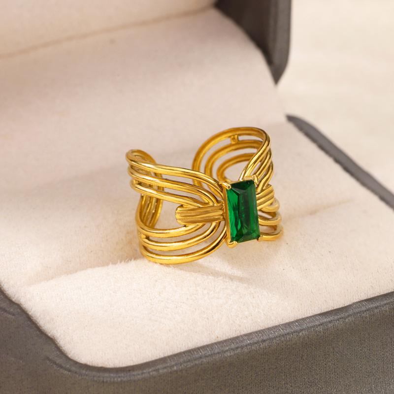 

Роскошные кольца из нержавеющей стали с цирконом в виде цветка, регулируемое кольцо с цирконом, женские свадебные аксессуары с цирконом, не тускнеющие, подарок для отпуска Diameter 17.3 mm