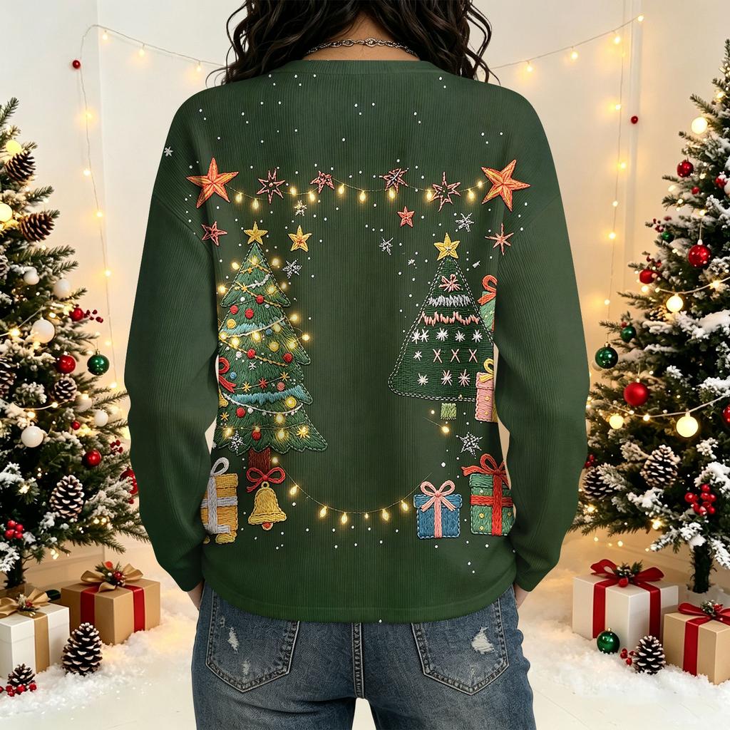Women's Fashion Long Sleeve Christmas Print Cardigan Coat for Holiday Winter