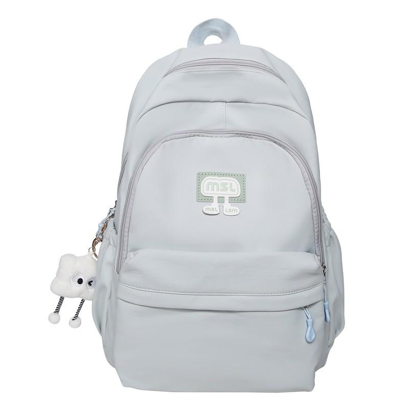 Solid Color Letter Decoration Student Backpack With Plush Pendant For School Use