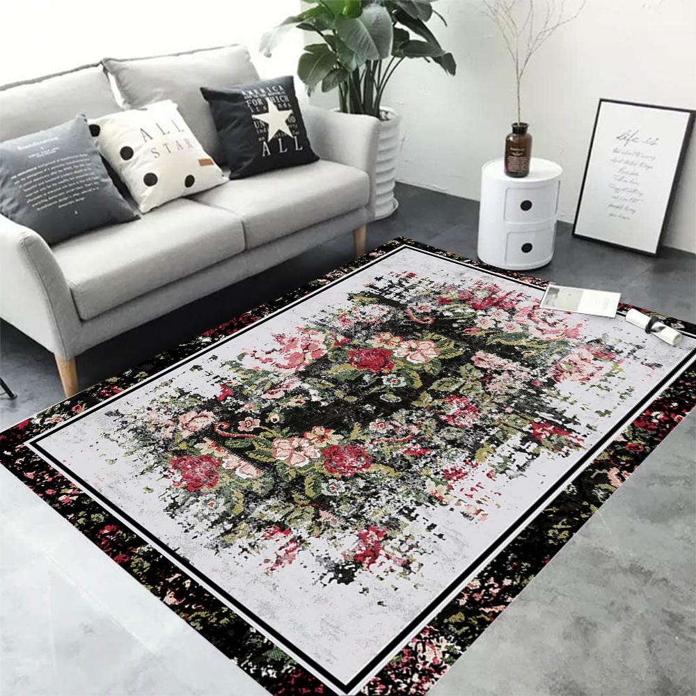 Boho Area Rugs Washable Vintage Modern Neutral Large Flannel Carpet for Dinning Room Living Room Bedroom Farmhouse Non Slip Mat