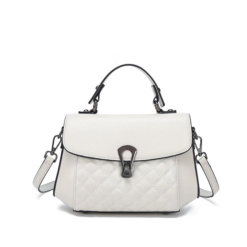 

Female Natural Cow Genuine Leather Crossbody Bag Women‘s Retro Cowhide Durable Shoulder Bags Ladies Casual Commuting Handbags 24x11x15.5cm белый