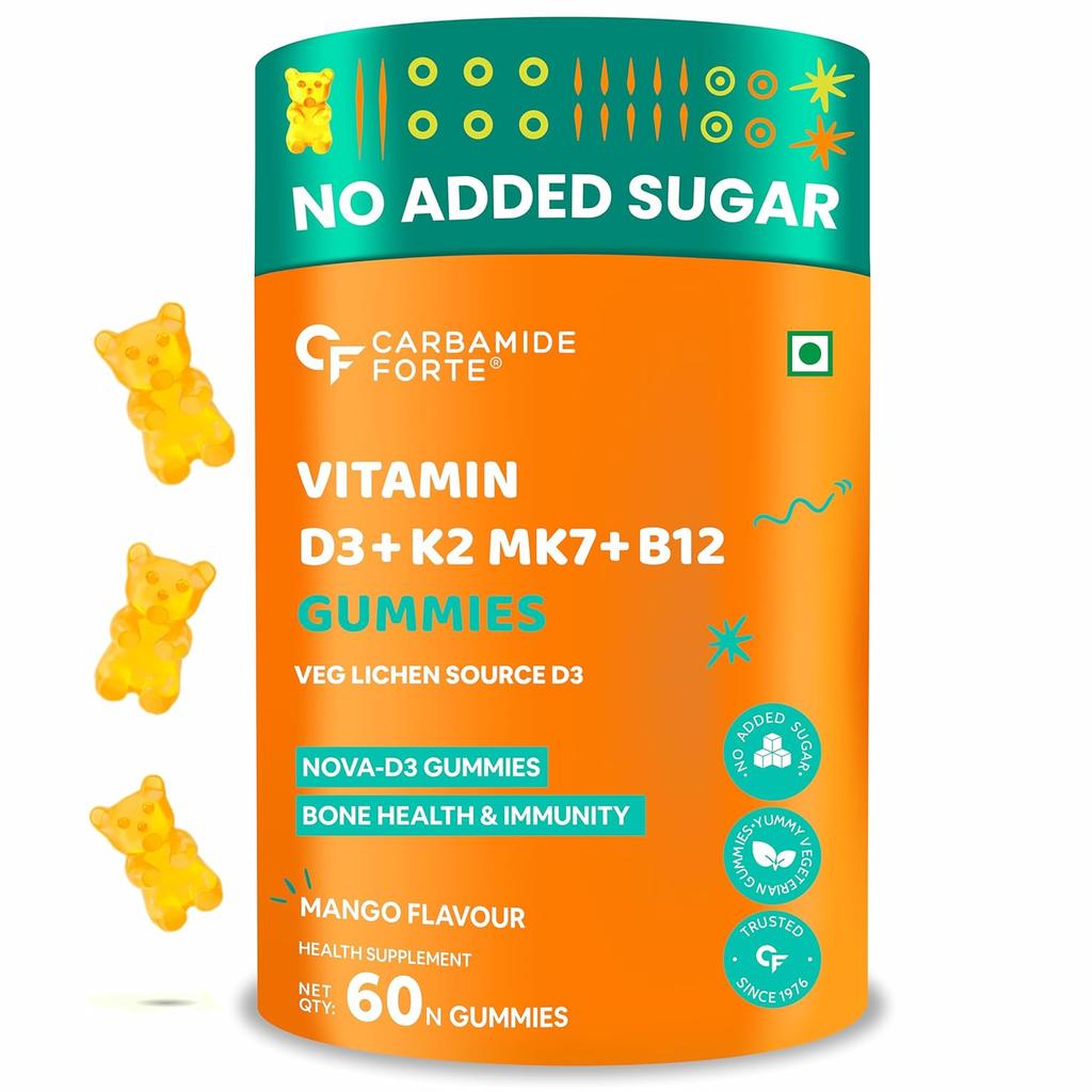 Carbamide Forte Vitamin D3 K2 B12 Gummis Pflanzenbasiert Veg Mango Geschmack Knochenunterstützung 60 Gummis Täglich Kaubar