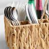 Yousheng Woven Storage Basket with Handle 4 Compartments Handcrafted Natural Utensil Organizer for Kitchen Countertop Picnic BBQ Portable Cutlery
