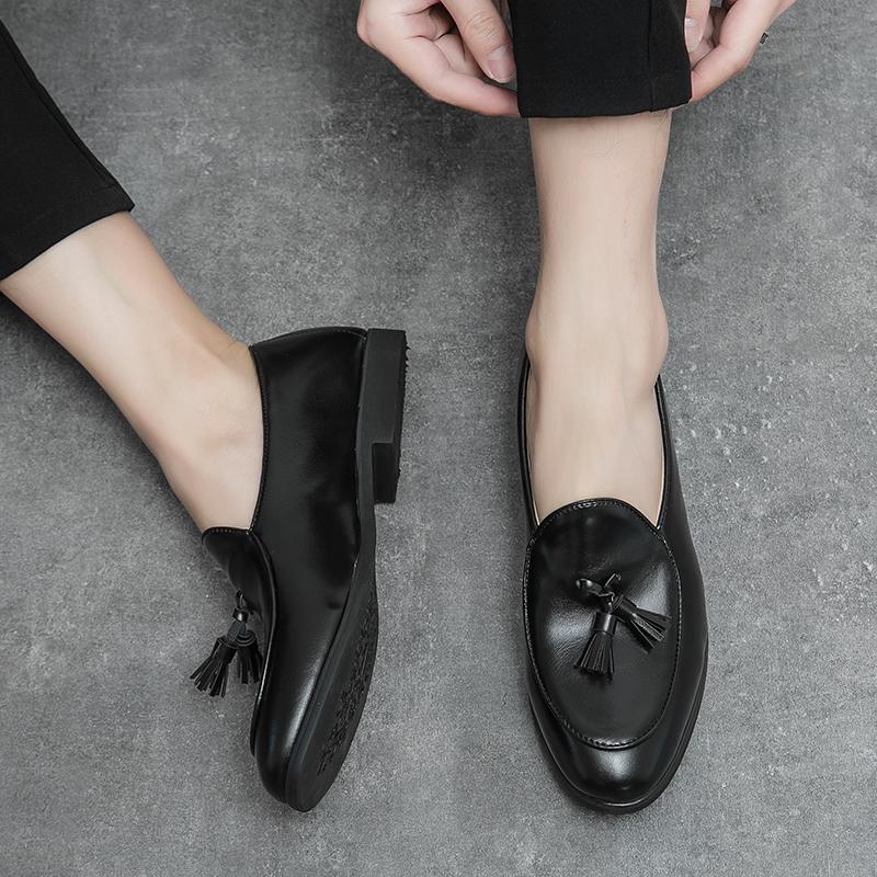 New Brown Loafers for Men Slip-On Round Toe Solid Black Tassels Business Mens Dress Shoes Size 38-46