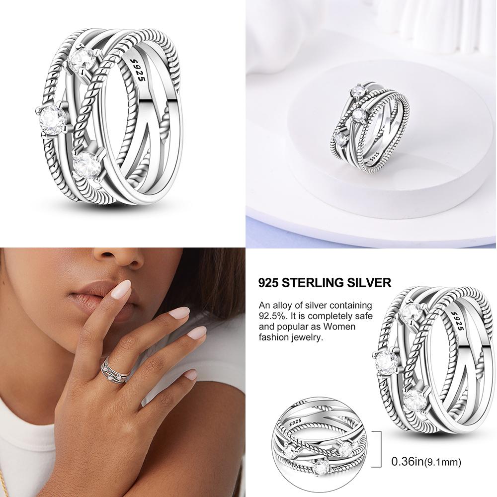 Rings For Women 925 Silver Color Zircon Winding Romantic Ring Finger Beaded Luxury Jewelry Original Engagement Wedding Gift