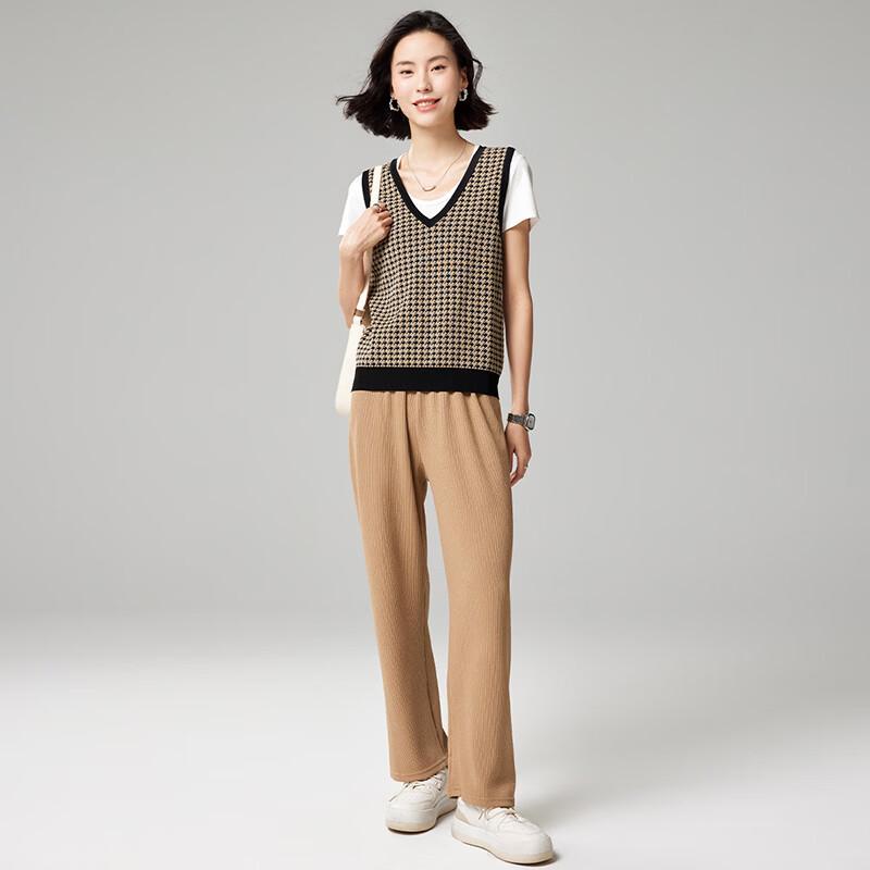 Women's Vintage Houndstooth Knitted V-Neck Sleeveless Vest