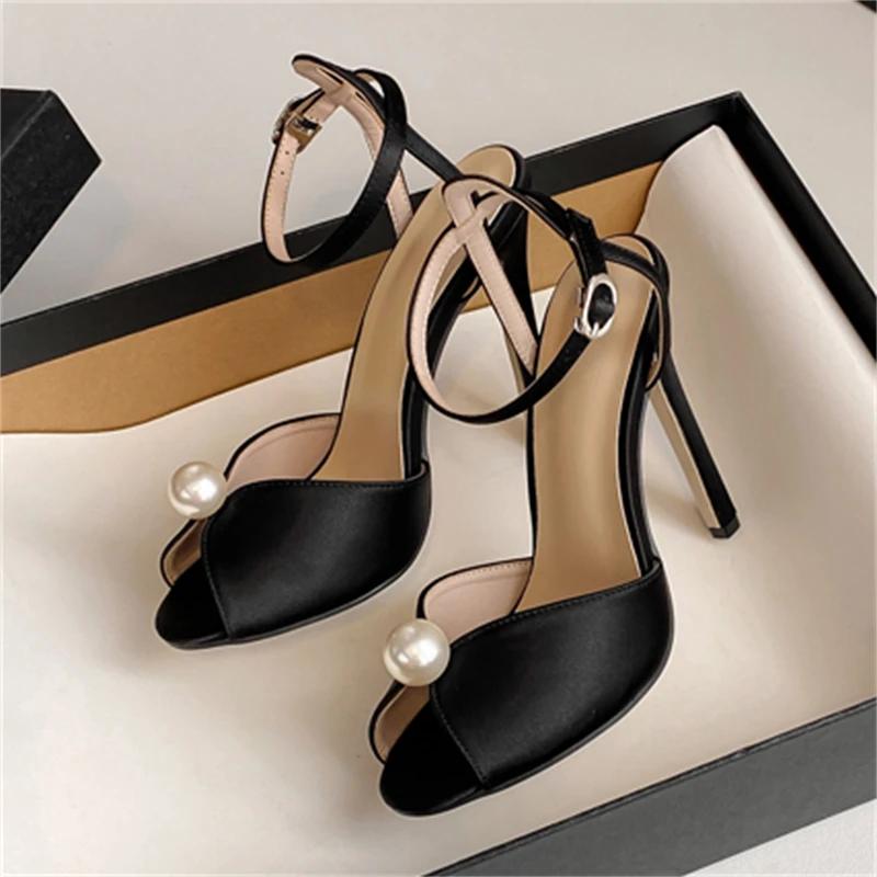 

Eilyken New Design String Bead Peep Toe Sandals Woman Ankle Buckle Strap Shoes Sexy Thin High Heels Party Prom Pumps 35 чёрный