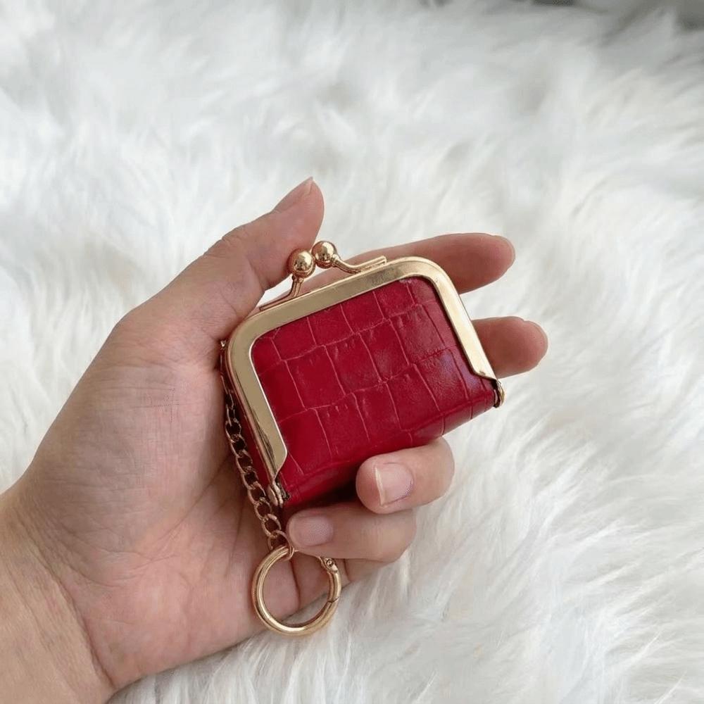 Portable Kiss Lock Coin Purse PU Leather Keychain Change Wallet Valentine's Day