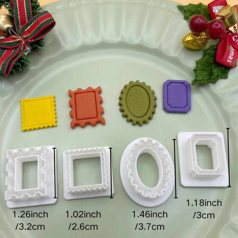 4pcs Holiday Photo Frame Cookie Cutters Stamp Biscuit Molds with Hollow Details for Christmas Halloween DIY Handmade Baking 1