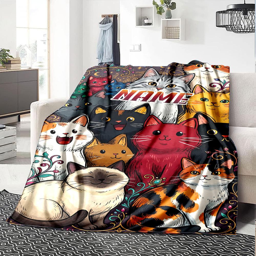 Colorful Cats Home Customize Your Name Blankets Soft Cozy Lightweight Allseason Multiuse Blanket For Couch Office Bed Living Room Picnic Perfect Gift