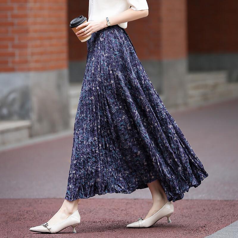 Demana Ice Crushed Star River Printed Pleated A-Line Midi Skirt