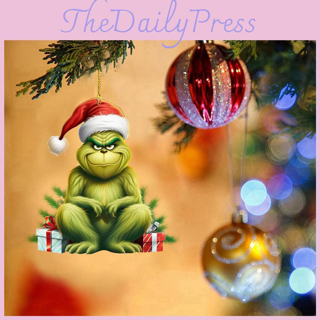 Kreativní akrylová vánoční ozdoba Grinch na stromek, kreslená ozdoba pro domov a auto