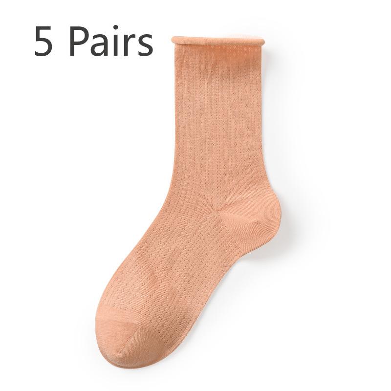 5 Pairs of Women's Summer Thin Cotton Hollow Mesh Pile Socks