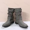 Women Ankle Boots 2026 Autumn Retro Round Toe PU Leather Femme Mid-heel Stubby Short Boots Outdoor Fashion Pleated Casual Shoes