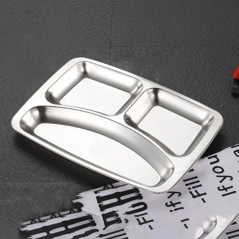 Fast Food Plate 304 Stainless Steel Divided Dinner Tray Lunch Container Food Plate for School Canteen Fast Food Adult Lunch Box